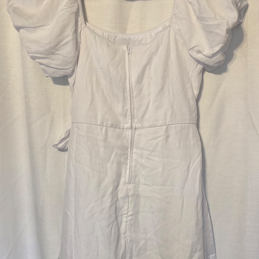 Trixxi White Mini Dress with Puff Sleeves Coastal Grandma Shabby Chic Ruffles - Picture 5 of 6